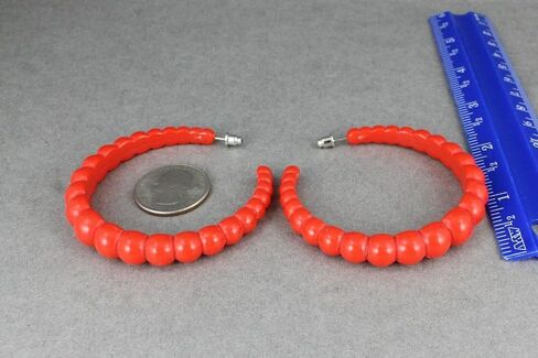 Red Hoop Earrings Plastic Beaded Texture Post Color Hoops Acrylic 2 3/8" Wide Adorable Statement Jewelry Earrings for Women in Kuwait