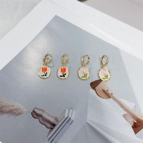 Dainty Tulip Flower Dangle Hoop Earring for Women Hypoallergenic Gold-Tone Plated Small Huggie Earrings Delicale Floral Tiny Hoop Fashion Drop Prom Wedding Engagement Statement Daily Jewelry in Kuwait