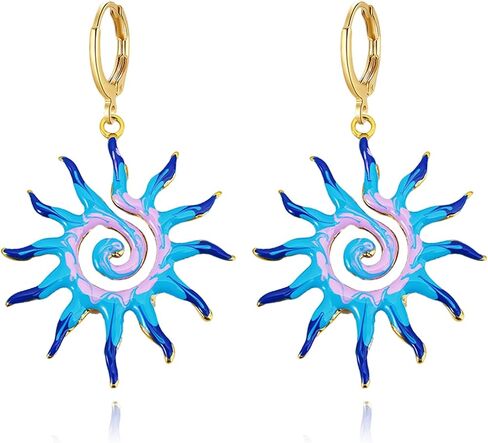Gold Plated Sun Hoop Earring for Women, Dainty Round Sunburst Sunflower Statement Earring, Boho Style Jewelry Gift in Kuwait