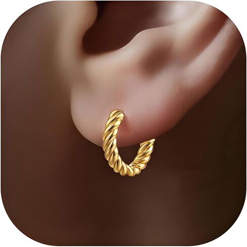 Women's Huggie Earrings-14k Gold Plated Hoop Earrings for Women-Chunky Simple Huggie Hoop Jewelry Gifts in Saudi Arabia