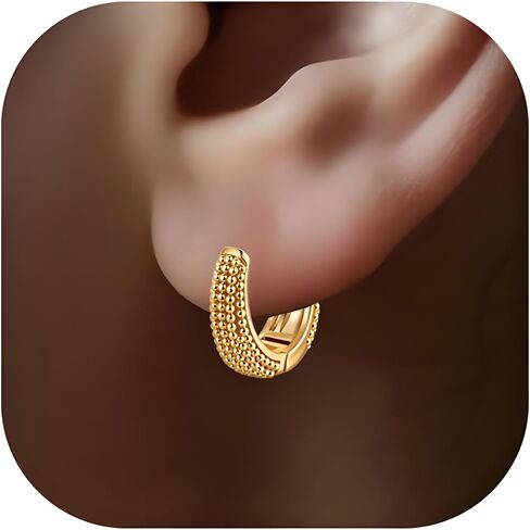 Women's Huggie Earrings-14k Gold Plated Hoop Earrings for Women-Chunky Simple Huggie Hoop Jewelry Gifts in Saudi Arabia