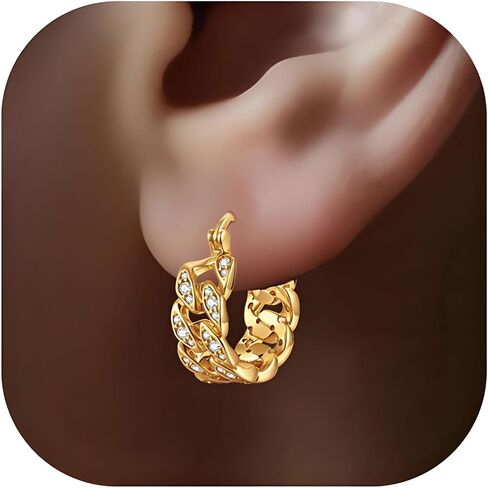 Women's Huggie Earrings-14k Gold Plated Hoop Earrings for Women-Chunky Simple Huggie Hoop Jewelry Gifts in Saudi Arabia