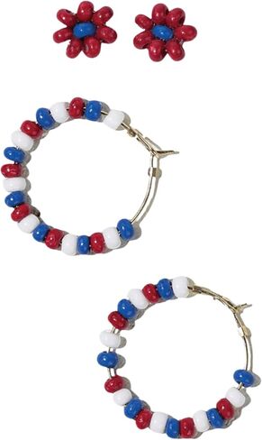 INK+ALLOY Game Day Earrings for Women, Beaded Hoops for College Football Fans, Handmade Jewelry for College Students, Alumni, Teachers, Team Gifts, 3/4-Inch in Kuwait