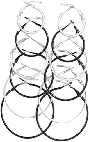 6pairs Hoop Earrings Set Different Size Color Retro Metal Circle Earrings for Women in Kuwait