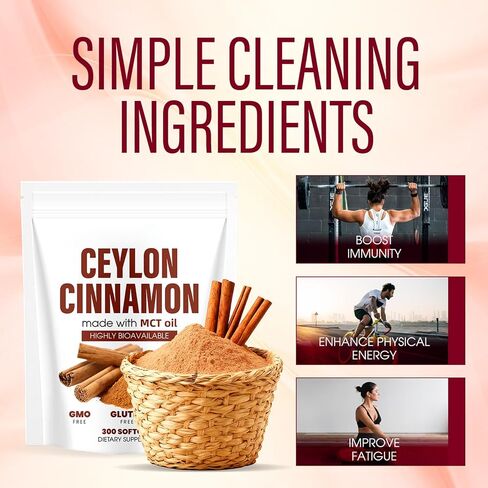 Ceylon Cinnamon Capsules, Ceylon Cinnamon 𝟳𝟮𝟬𝟬𝙢𝙜 Equivalent with MCT Oil, Highly Bioavailable Herbal Extract | Non-GMO, Gluten Free, 300 Softgel（1） in Saudi Arabia