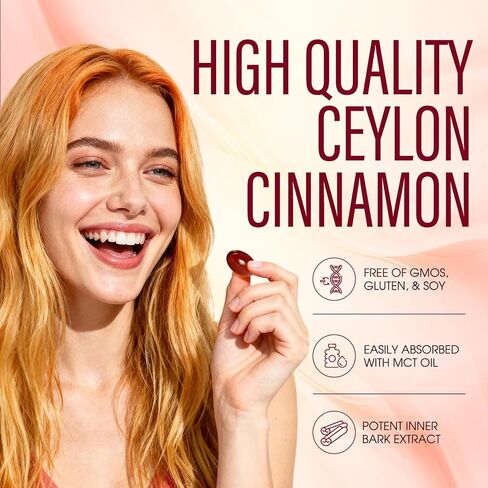 Ceylon Cinnamon Capsules, Ceylon Cinnamon 𝟳𝟮𝟬𝟬𝙢𝙜 Equivalent with MCT Oil, Highly Bioavailable Herbal Extract | Non-GMO, Gluten Free, 300 Softgel（1） in Saudi Arabia