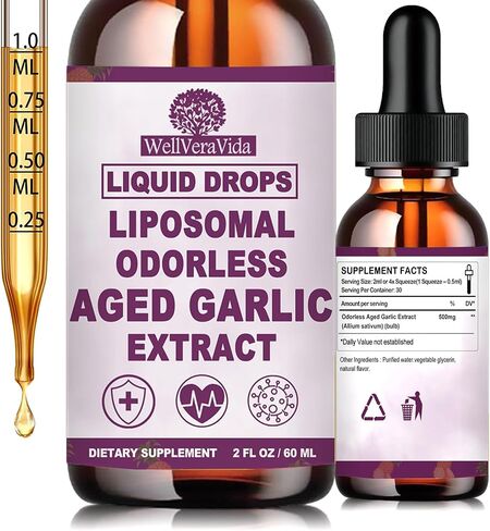 Aged Garlic Extract Liquid Drops, Organic Odorless Garlic Supplements for Immune Circulation & Heart Health Support, 2 Years Aged Garlic 15:1 Herbal Formula丨Vegetarian All-Natural Non-GMO, 2Fl Oz in Saudi Arabia