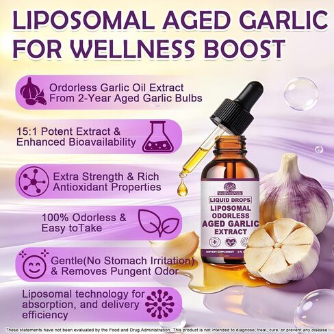 Aged Garlic Extract Liquid Drops, Organic Odorless Garlic Supplements for Immune Circulation & Heart Health Support, 2 Years Aged Garlic 15:1 Herbal Formula丨Vegetarian All-Natural Non-GMO, 2Fl Oz in Saudi Arabia