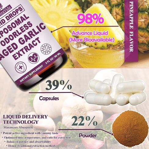 Aged Garlic Extract Liquid Drops, Organic Odorless Garlic Supplements for Immune Circulation & Heart Health Support, 2 Years Aged Garlic 15:1 Herbal Formula丨Vegetarian All-Natural Non-GMO, 2Fl Oz in Saudi Arabia