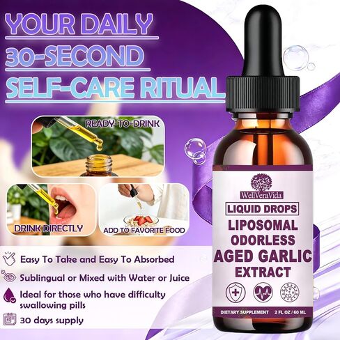 Aged Garlic Extract Liquid Drops, Organic Odorless Garlic Supplements for Immune Circulation & Heart Health Support, 2 Years Aged Garlic 15:1 Herbal Formula丨Vegetarian All-Natural Non-GMO, 2Fl Oz in Saudi Arabia