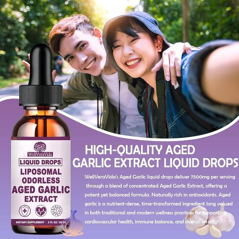 Aged Garlic Extract Liquid Drops, Organic Odorless Garlic Supplements for Immune Circulation & Heart Health Support, 2 Years Aged Garlic 15:1 Herbal Formula丨Vegetarian All-Natural Non-GMO, 2Fl Oz in Saudi Arabia