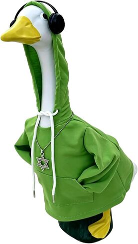 Kuriozud Porch Goose Outfit Cool Hip Hop Hoodie with Headphone and Necklace Garden Decoration Costume For 23'' Goose Status in Kuwait