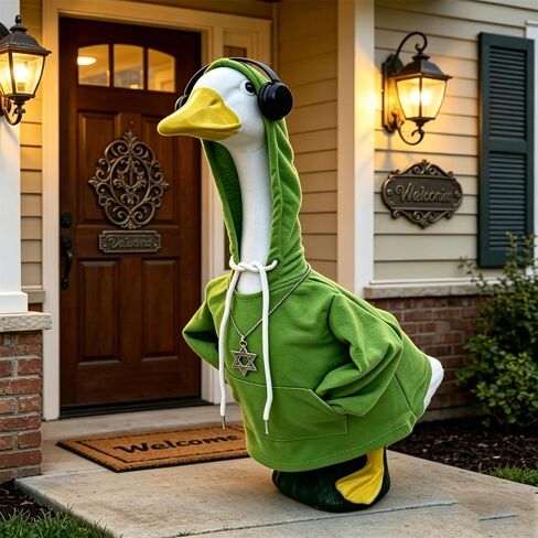 Kuriozud Porch Goose Outfit Cool Hip Hop Hoodie with Headphone and Necklace Garden Decoration Costume For 23'' Goose Status in Kuwait