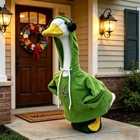 Kuriozud Porch Goose Outfit Cool Hip Hop Hoodie with Headphone and Necklace Garden Decoration Costume For 23'' Goose Status in Kuwait