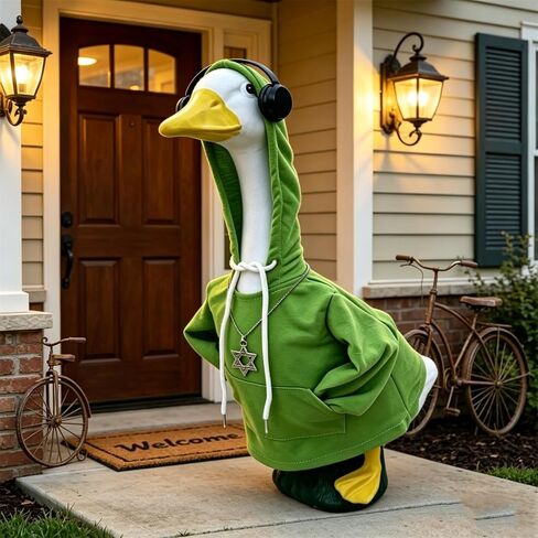 Kuriozud Porch Goose Outfit Cool Hip Hop Hoodie with Headphone and Necklace Garden Decoration Costume For 23'' Goose Status in Kuwait