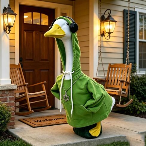 Kuriozud Porch Goose Outfit Cool Hip Hop Hoodie with Headphone and Necklace Garden Decoration Costume For 23'' Goose Status in Kuwait