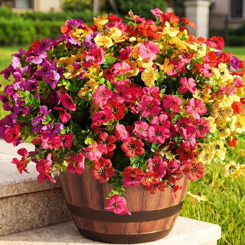 Artificial Flowers for Outdoors, UV Resistant Fake Silk Flowers | Realistic Faux Plants for Outside Indoor Porch Patio Window Box Planter Home Decor (16, Purple Pink Yellow Red) in Kuwait