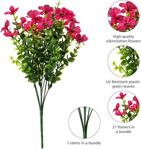 Artificial Flowers for Outdoors, UV Resistant Fake Silk Flowers | Realistic Faux Plants for Outside Indoor Porch Patio Window Box Planter Home Decor (16, Purple Pink Yellow Red) in Kuwait