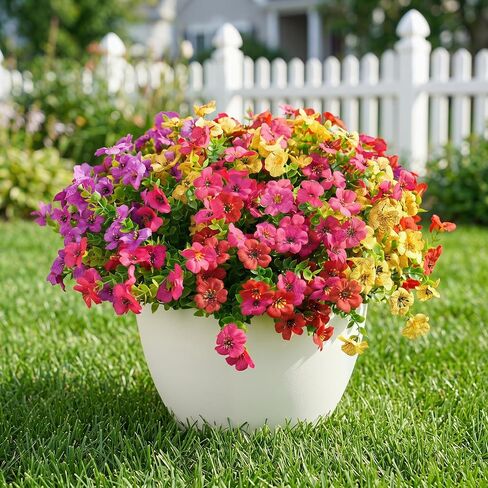 Artificial Flowers for Outdoors, UV Resistant Fake Silk Flowers | Realistic Faux Plants for Outside Indoor Porch Patio Window Box Planter Home Decor (16, Purple Pink Yellow Red) in Kuwait