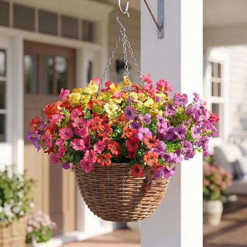 Artificial Flowers for Outdoors, UV Resistant Fake Silk Flowers | Realistic Faux Plants for Outside Indoor Porch Patio Window Box Planter Home Decor (16, Purple Pink Yellow Red) in Kuwait
