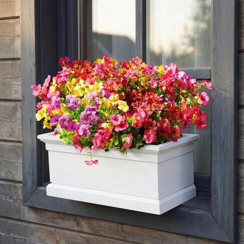 Artificial Flowers for Outdoors, UV Resistant Fake Silk Flowers | Realistic Faux Plants for Outside Indoor Porch Patio Window Box Planter Home Decor (16, Purple Pink Yellow Red) in Kuwait
