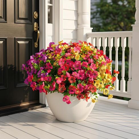 Artificial Flowers for Outdoors, UV Resistant Fake Silk Flowers | Realistic Faux Plants for Outside Indoor Porch Patio Window Box Planter Home Decor (16, Purple Pink Yellow Red) in Kuwait