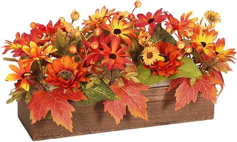 Sunflower Arrangement Centerpiece Table Decorations,Sunflowers Daisy and Berry Green Leaf Floral Artificial Flowers with Wood Tray for Dining Table Coffee Table Farmhouse Room Mantel Décor in Saudi Arabia