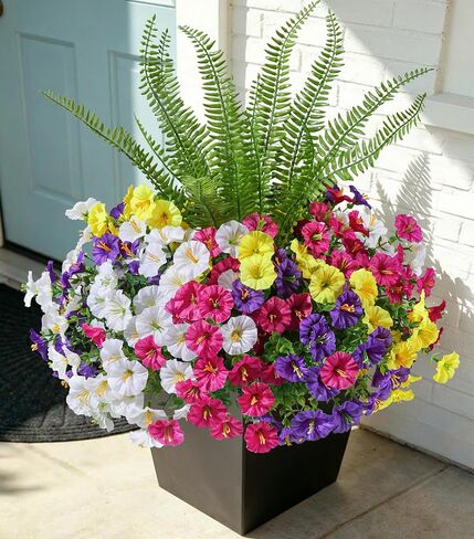 INSPRING Artificial Morning Glory Flowers with Eucalyptus & Fern, 12 Bunches UV Resistant Fake Plants, 4 Color Mixed for Indoor Outdoor Home Patio Garden Yard Porch Decor in Saudi Arabia