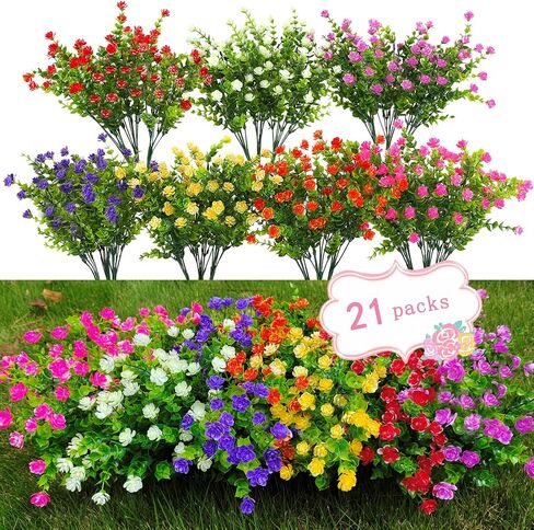 WEAUSUP 28 Bundles Silk Daisy Artificial Flowers Outdoor Fake Plants | UV Resistant Silk Plastic Daisies Vivid Mixed Colors Ideal for Porch,Patio,Garden,Window Box,Vase,for Indoor and Outdoor in Saudi Arabia