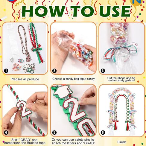Lyrow 2026 Mexican Graduation Leis Kit Class of 2026 Grad Candy Leis with Butterfly Green and Red Mexican Ribbon Double Lei Necklace for Graduation Gifts DIY Candy Lei Party Accessories in Kuwait