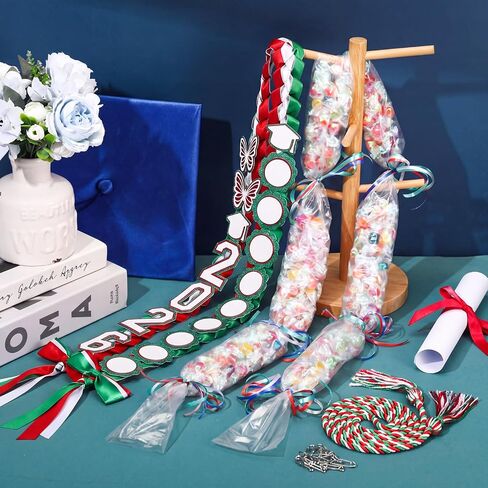 Lyrow 2026 Mexican Graduation Leis Kit Class of 2026 Grad Candy Leis with Butterfly Green and Red Mexican Ribbon Double Lei Necklace for Graduation Gifts DIY Candy Lei Party Accessories in Kuwait