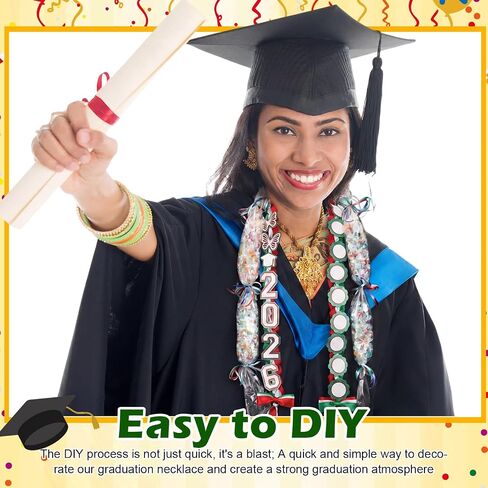 Lyrow 2026 Mexican Graduation Leis Kit Class of 2026 Grad Candy Leis with Butterfly Green and Red Mexican Ribbon Double Lei Necklace for Graduation Gifts DIY Candy Lei Party Accessories in Kuwait