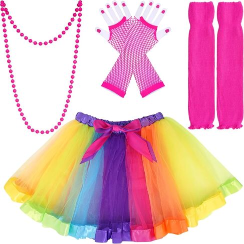 80s Costume Accessories for Women Fancy Dress Outfit with Fishnet Gloves Leg Warmers Necklace for 90s Themed Party in Saudi Arabia