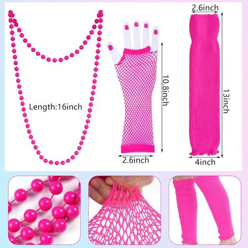 80s Costume Accessories for Women Fancy Dress Outfit with Fishnet Gloves Leg Warmers Necklace for 90s Themed Party in Saudi Arabia