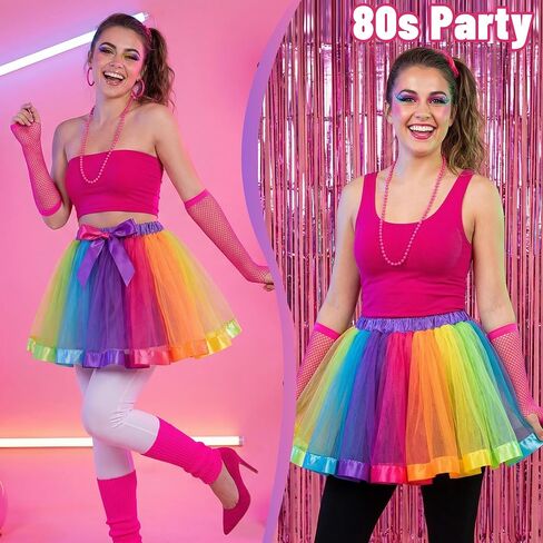 80s Costume Accessories for Women Fancy Dress Outfit with Fishnet Gloves Leg Warmers Necklace for 90s Themed Party in Saudi Arabia