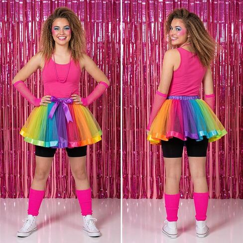 80s Costume Accessories for Women Fancy Dress Outfit with Fishnet Gloves Leg Warmers Necklace for 90s Themed Party in Saudi Arabia