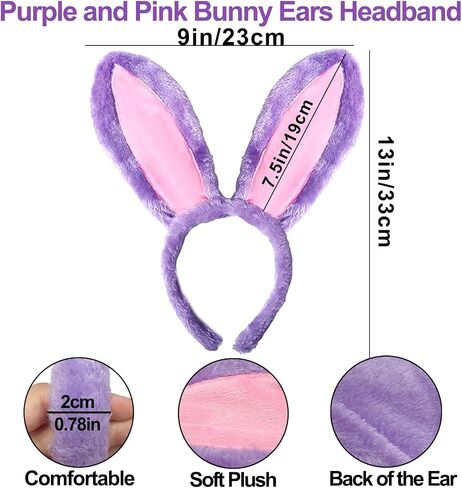 2PCS Halloween Purple Bunny Ears Headband and Red Bow Tie Accessories Set for Women, Purple Pink Rabbit Ears Head Band and Bowtie Costume for Halloween Party Cosplay Decorations in Saudi Arabia