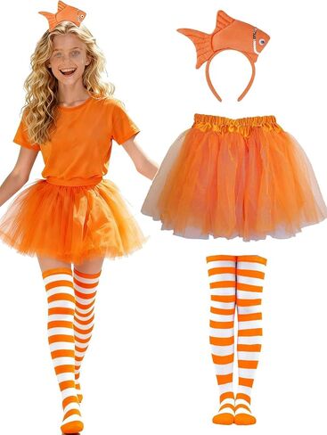 Adult Fish Costume, Goldfish Headband, Lined Tutu & Over The Knee Socks for Halloween Party Accessories in Saudi Arabia