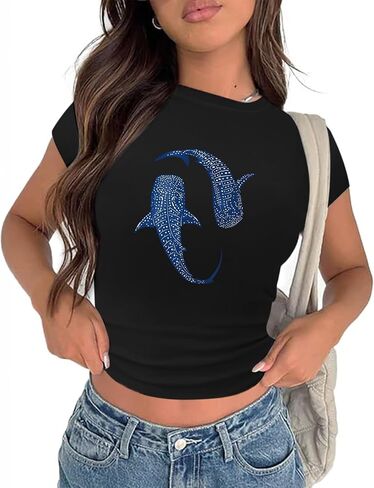 Shark Ocean Shirt Fish Shirts for Women Y2k Graphic Baby Tees Aesthetic Crop Tops Beach Tshirt Vacation Summer Top in Saudi Arabia
