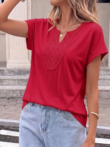 PRETTYGARDEN Womens Summer Tops Casual Short Sleeve V Neck Shirts for Women Loose Fit Going Out Top Boho Vacation Clothes in Kuwait
