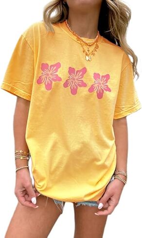 Women Graphic Floral Oversized T Shirts Y2K Short Sleeve Baggy Shirts Tops Loose Casual Summer Tee Shirt in Saudi Arabia
