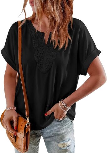 PRETTYGARDEN Womens Summer Tops Casual Short Sleeve V Neck Shirts for Women Loose Fit Going Out Top Boho Vacation Clothes in Kuwait