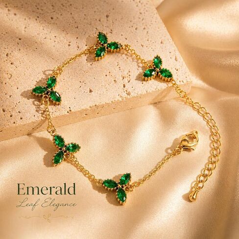 Three Leaf Clover Bracelet for Women 18K Gold Plated Stainless Steel Lucky 3 Leaf Gold Link Bracelet Jewelry Gift for Women Green clover bracelet in Kuwait