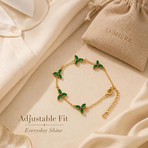 Three Leaf Clover Bracelet for Women 18K Gold Plated Stainless Steel Lucky 3 Leaf Gold Link Bracelet Jewelry Gift for Women Green clover bracelet in Kuwait