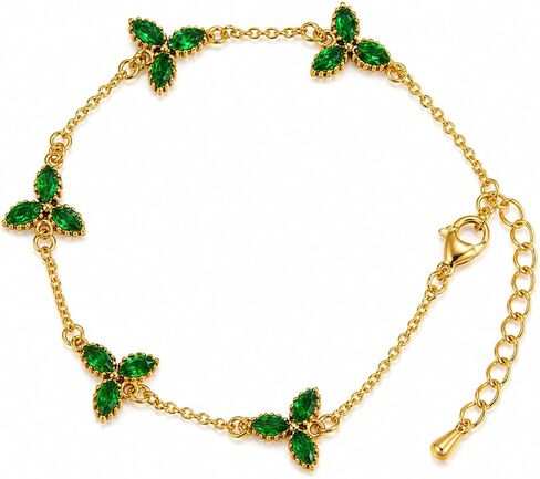 Three Leaf Clover Bracelet for Women 18K Gold Plated Stainless Steel Lucky 3 Leaf Gold Link Bracelet Jewelry Gift for Women Green clover bracelet in Saudi Arabia