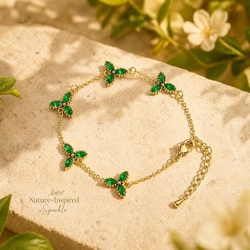 Three Leaf Clover Bracelet for Women 18K Gold Plated Stainless Steel Lucky 3 Leaf Gold Link Bracelet Jewelry Gift for Women Green clover bracelet in Kuwait