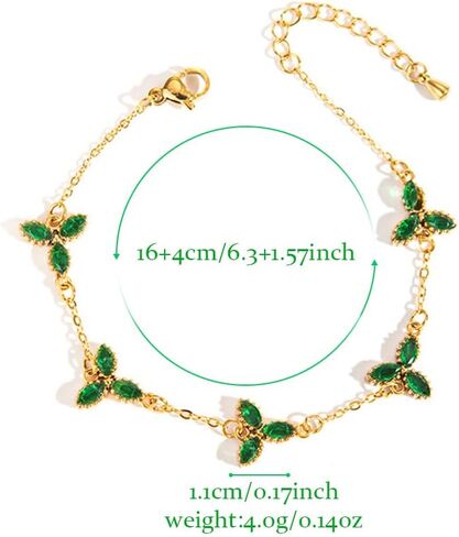 Three Leaf Clover Bracelet for Women 18K Gold Plated Stainless Steel Lucky 3 Leaf Gold Link Bracelet Jewelry Gift for Women Green clover bracelet in Kuwait