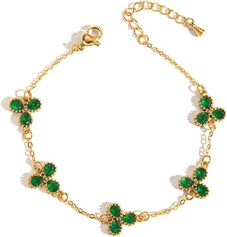 Three Leaf Clover Bracelet for Women 18K Gold Plated Stainless Steel Lucky 3 Leaf Gold Link Bracelet Jewelry Gift for Women Green clover bracelet in Kuwait