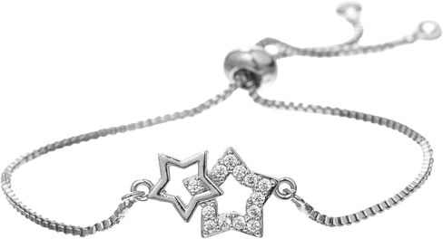 14K White Gold Plated Star Layered Stackable Bracelet for Women Dainty Zircon Inlay Star Charm Chain Bracelet Adjustable Minimalist Jewelry in Saudi Arabia