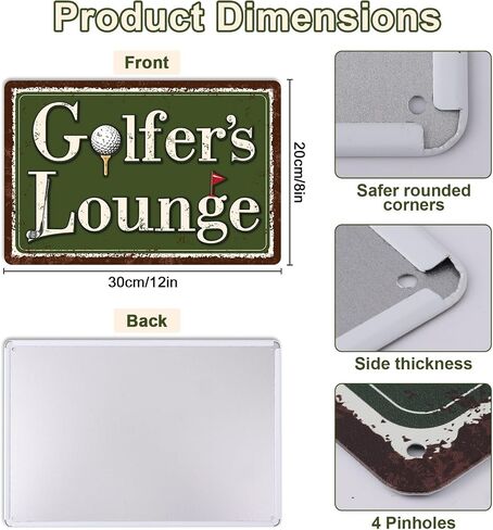 Golfers Lounge Metal Sign, 30x20cm/12x8in Tinplate Vintage Golf Lounge Wall Art Decor Accessories Supplies with Safer Rounded Corners and Pinholes for Club Room Home Bar Clubhouse or Man Cave in Saudi Arabia